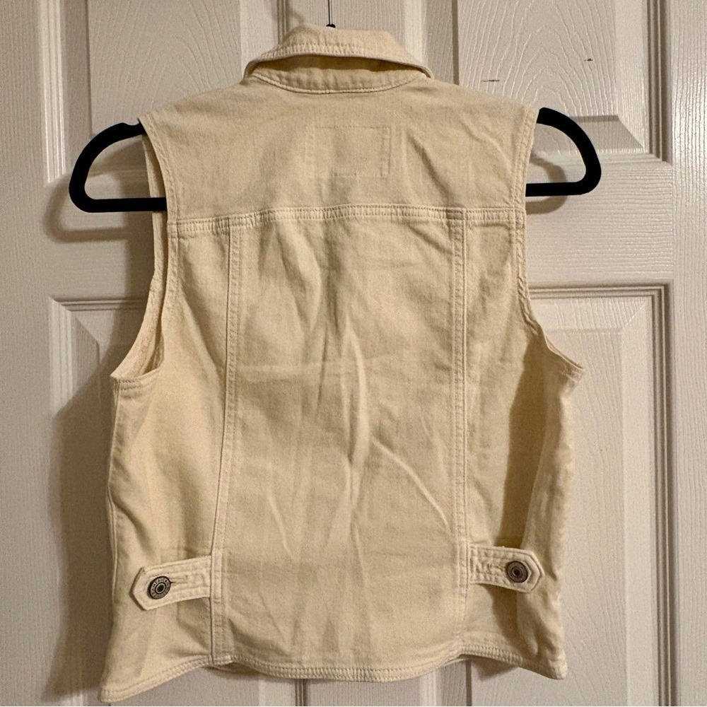 American Eagle Cream Sleeveless Vest Womens XS Biker Cotton Zip Pockets NWT - Picture 3 of 4